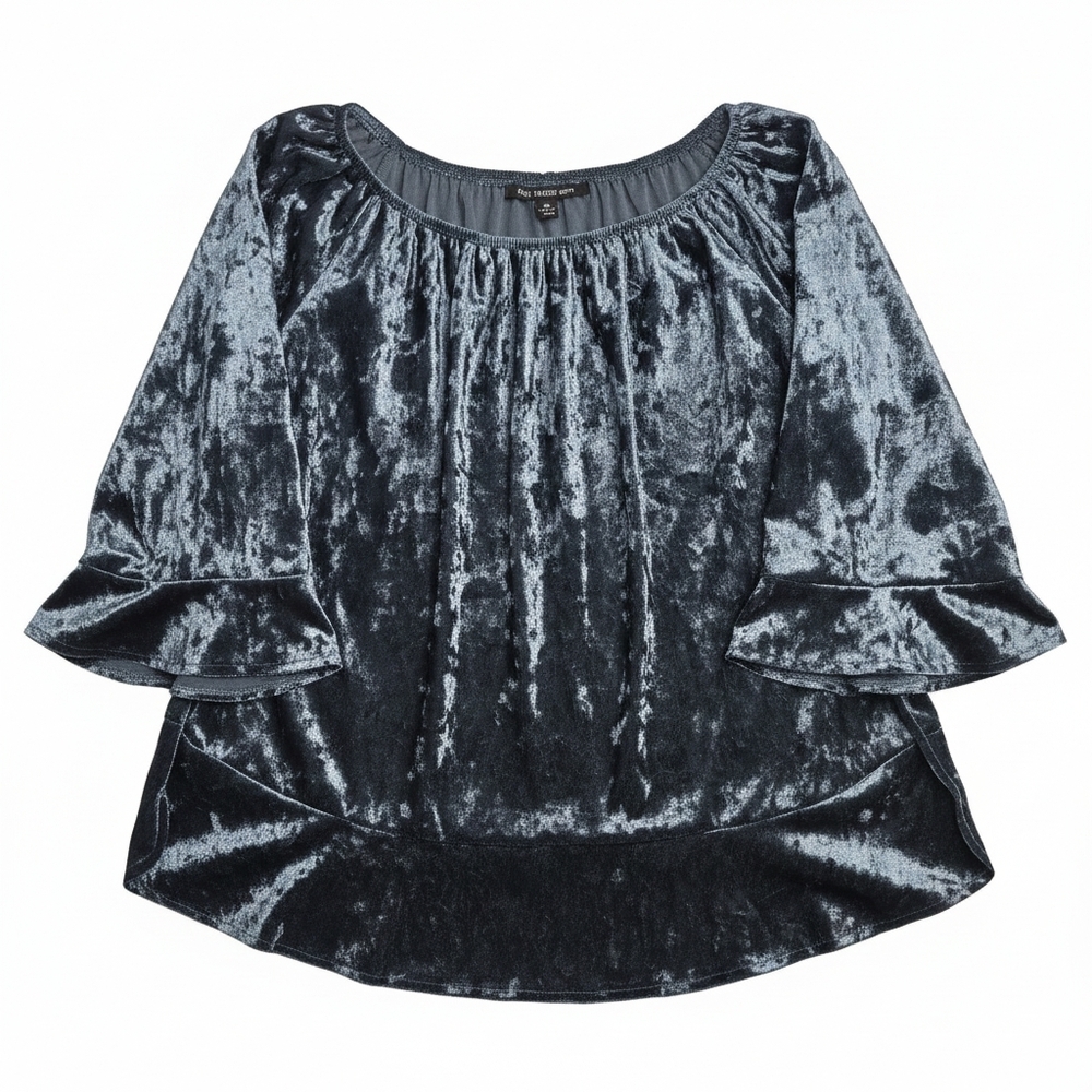 NWT Zac & Rachel Petite PM Slate Blue Crushed Velvet Off Shoulder Top
